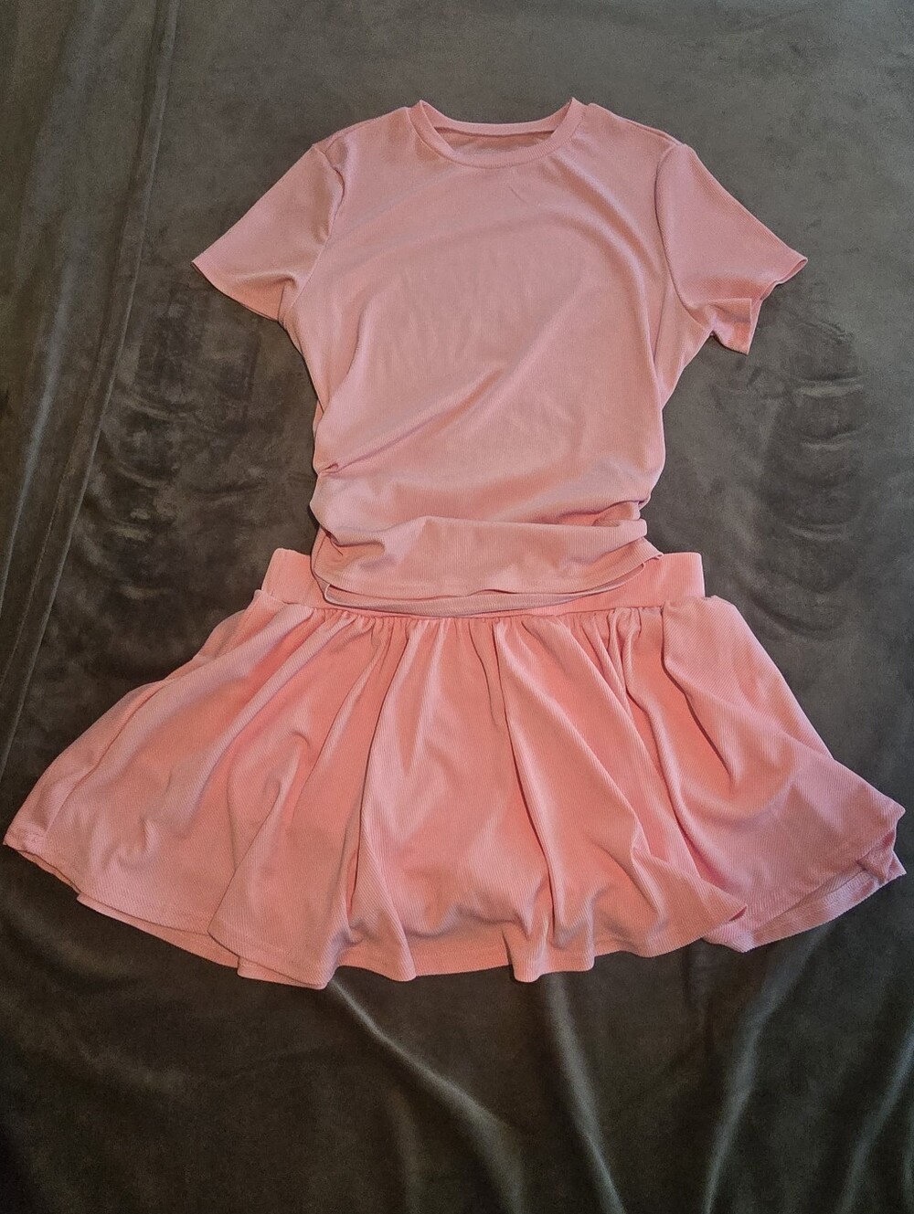 Pink Two-Piece Top Skort Set Ribbed Ruched Sporty Fitted Athletic Cute 0XL Shein